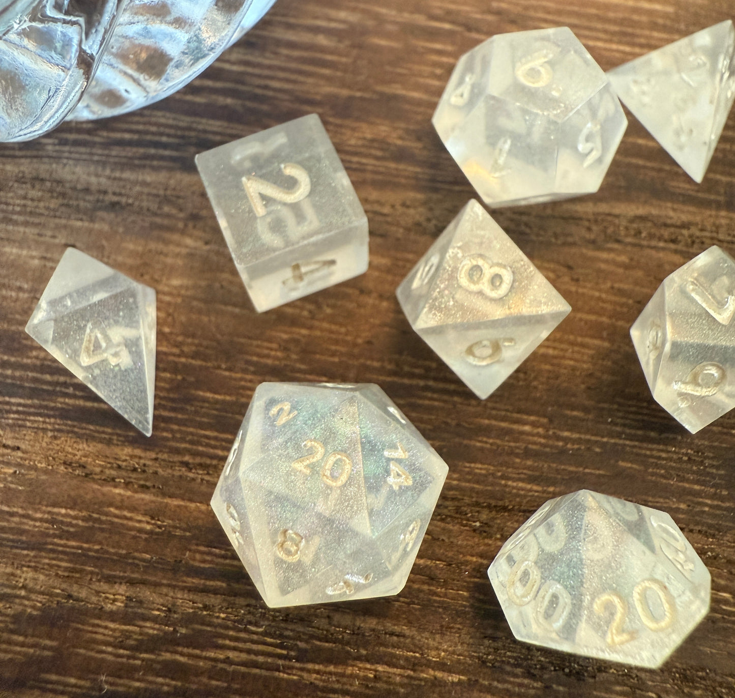 Whispered Memory Perfume Bottle - Iridescent Mini Dice Set, Magic Item Card & Glass Perfume Bottle
