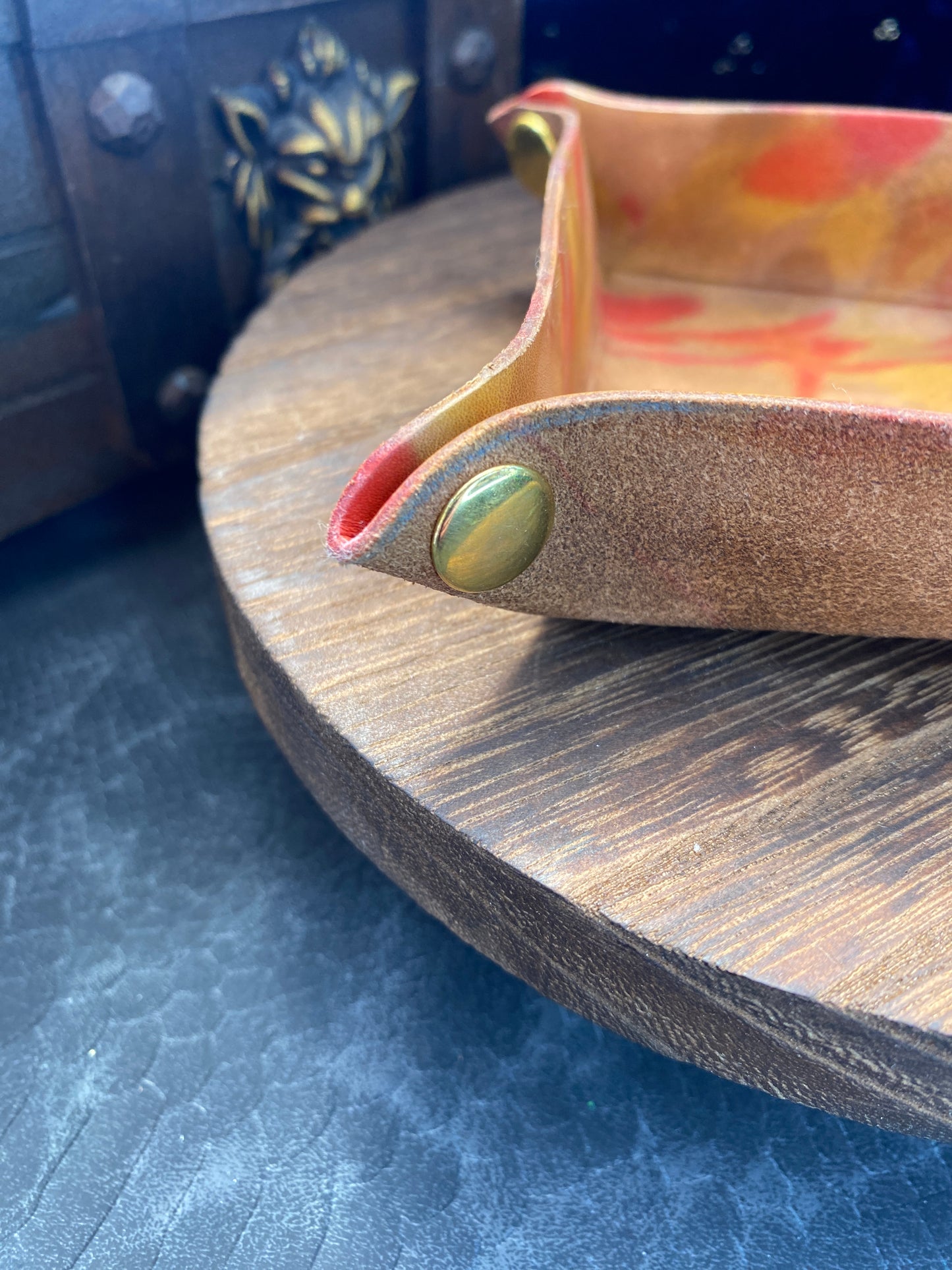 Hand-dyed Red and Tan Leather Dice Tray, Trinket Tray, for D&D, Pathfinder, and other TTRPG