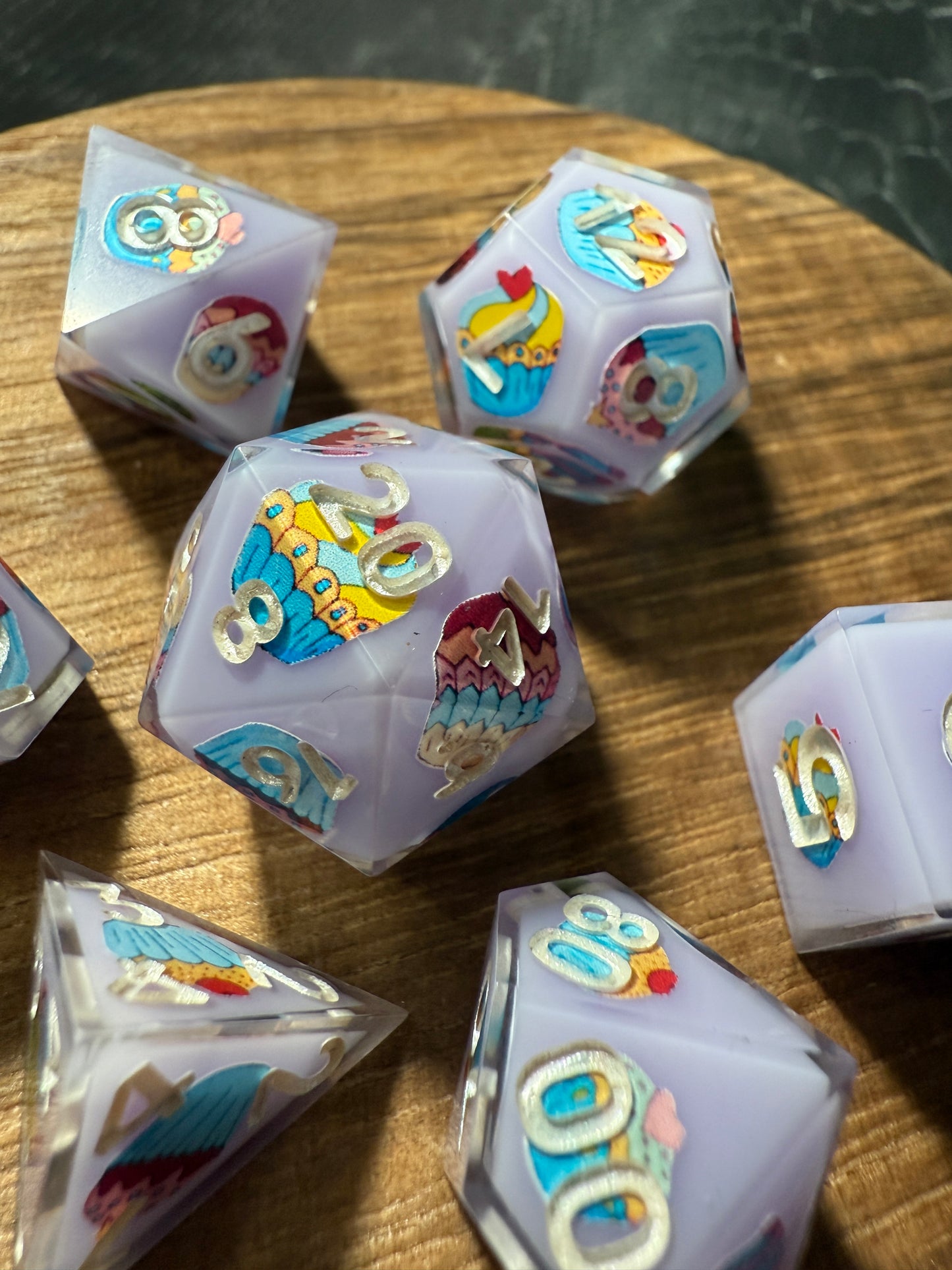 Cupcake Candle of Cozy Comfort – Handmade Dice Set, Magic Item Card & Cupcake Tin Candle for D&D and Tabletop RPGs