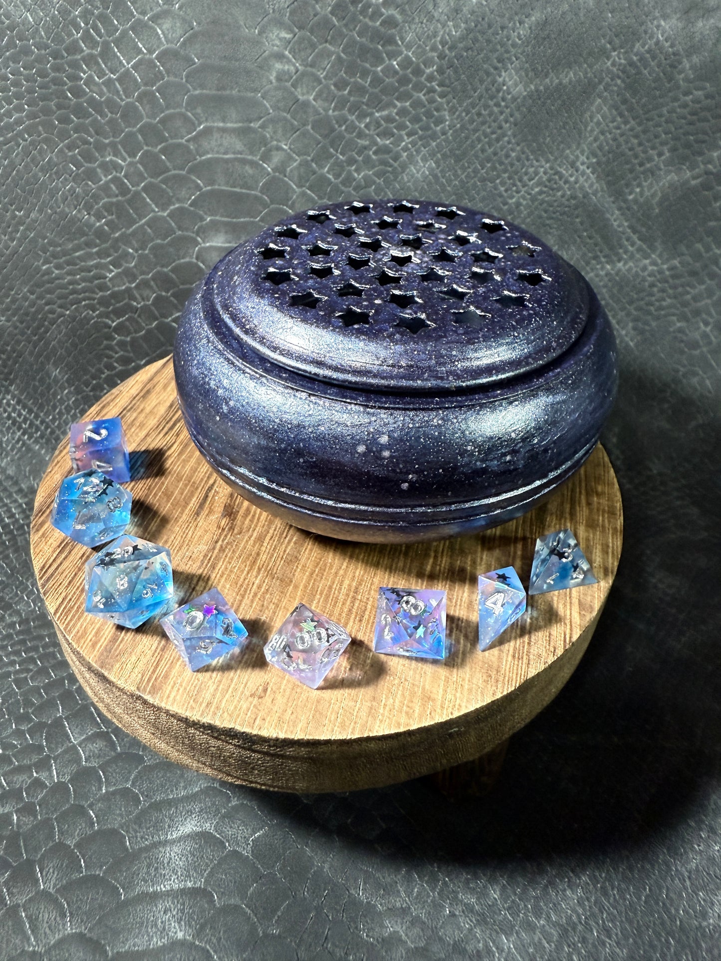 Astral Reliquary – Celestial themed Mini Dice Set, Magic Item Card & Galaxy Glazed Star Box for D&D and Tabletop RPGs