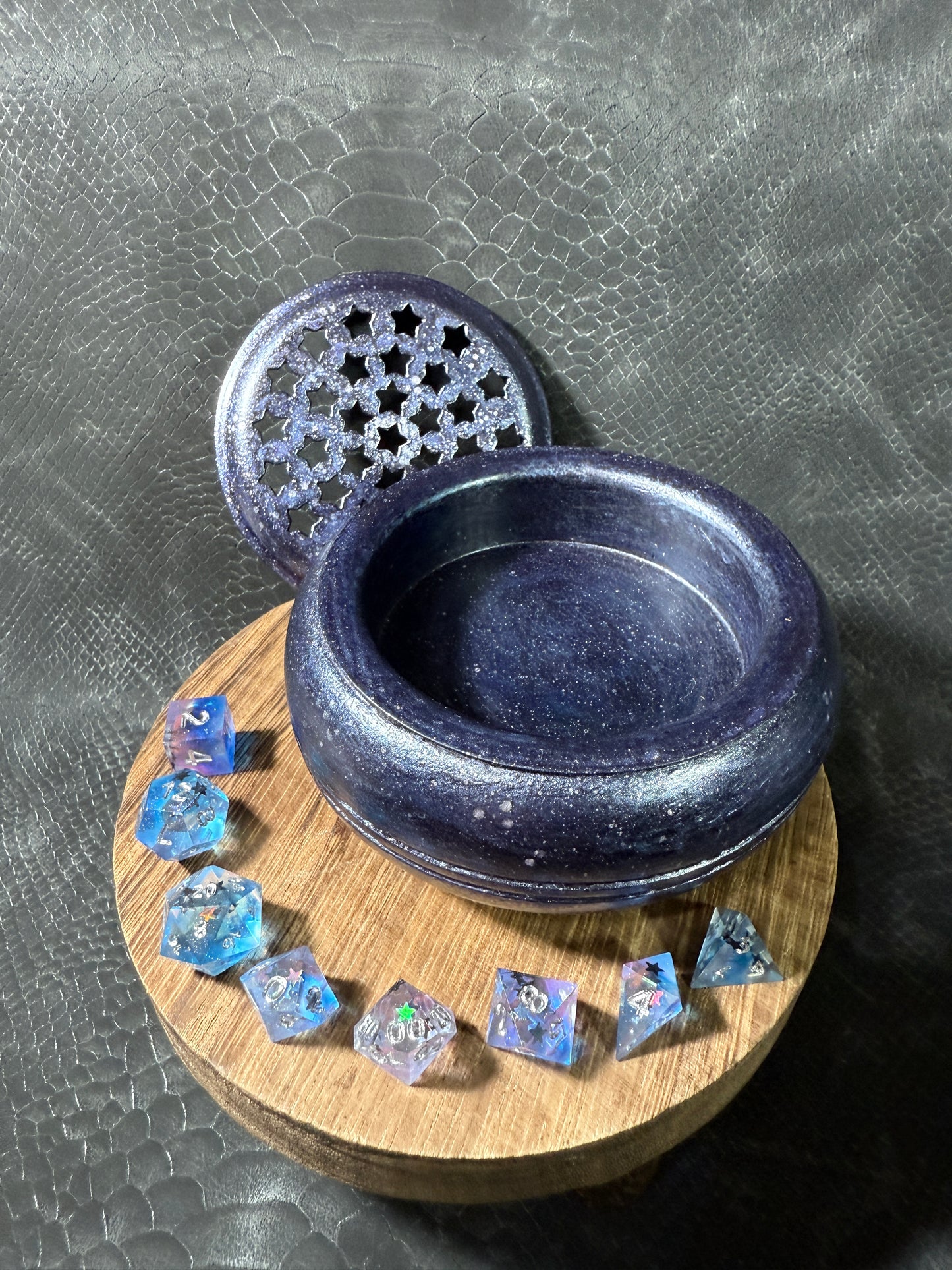 Astral Reliquary – Celestial themed Mini Dice Set, Magic Item Card & Galaxy Glazed Star Box for D&D and Tabletop RPGs