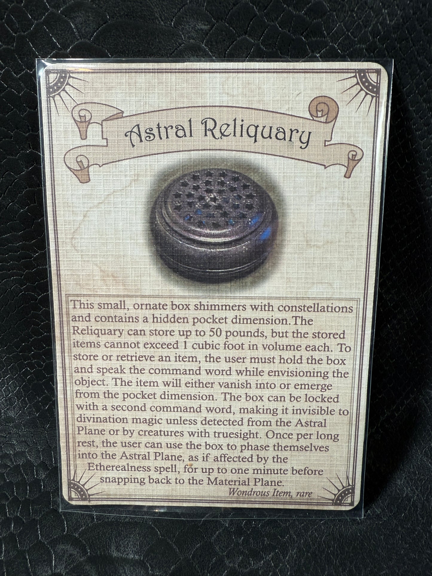 Astral Reliquary – Celestial themed Mini Dice Set, Magic Item Card & Galaxy Glazed Star Box for D&D and Tabletop RPGs