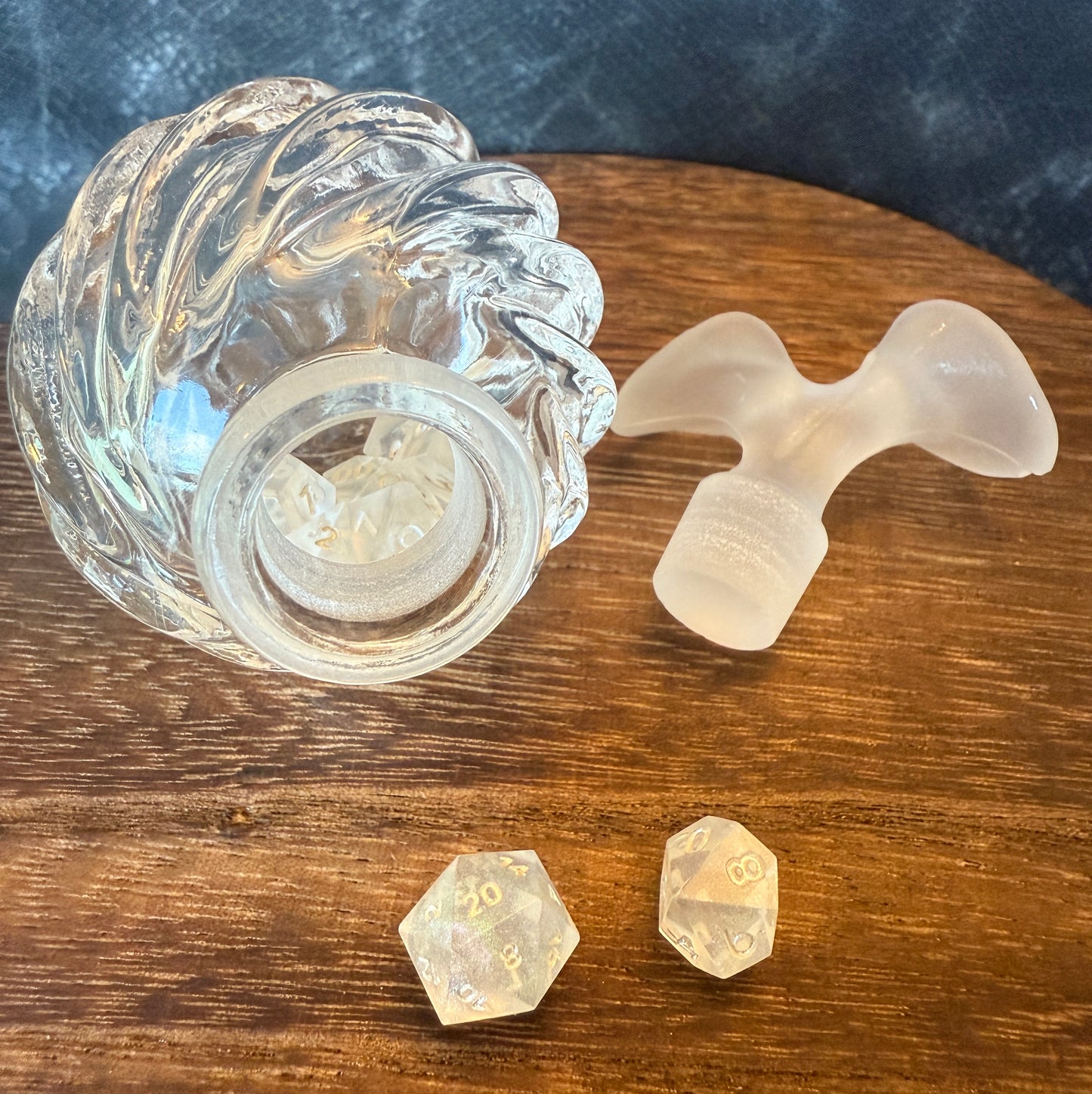 Whispered Memory Perfume Bottle - Iridescent Mini Dice Set, Magic Item Card & Glass Perfume Bottle