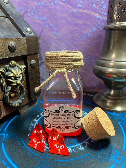 Healing Dice with Potion Bottle Display and Dice Roller, for D&D, Pathfinder, and other TTRPG