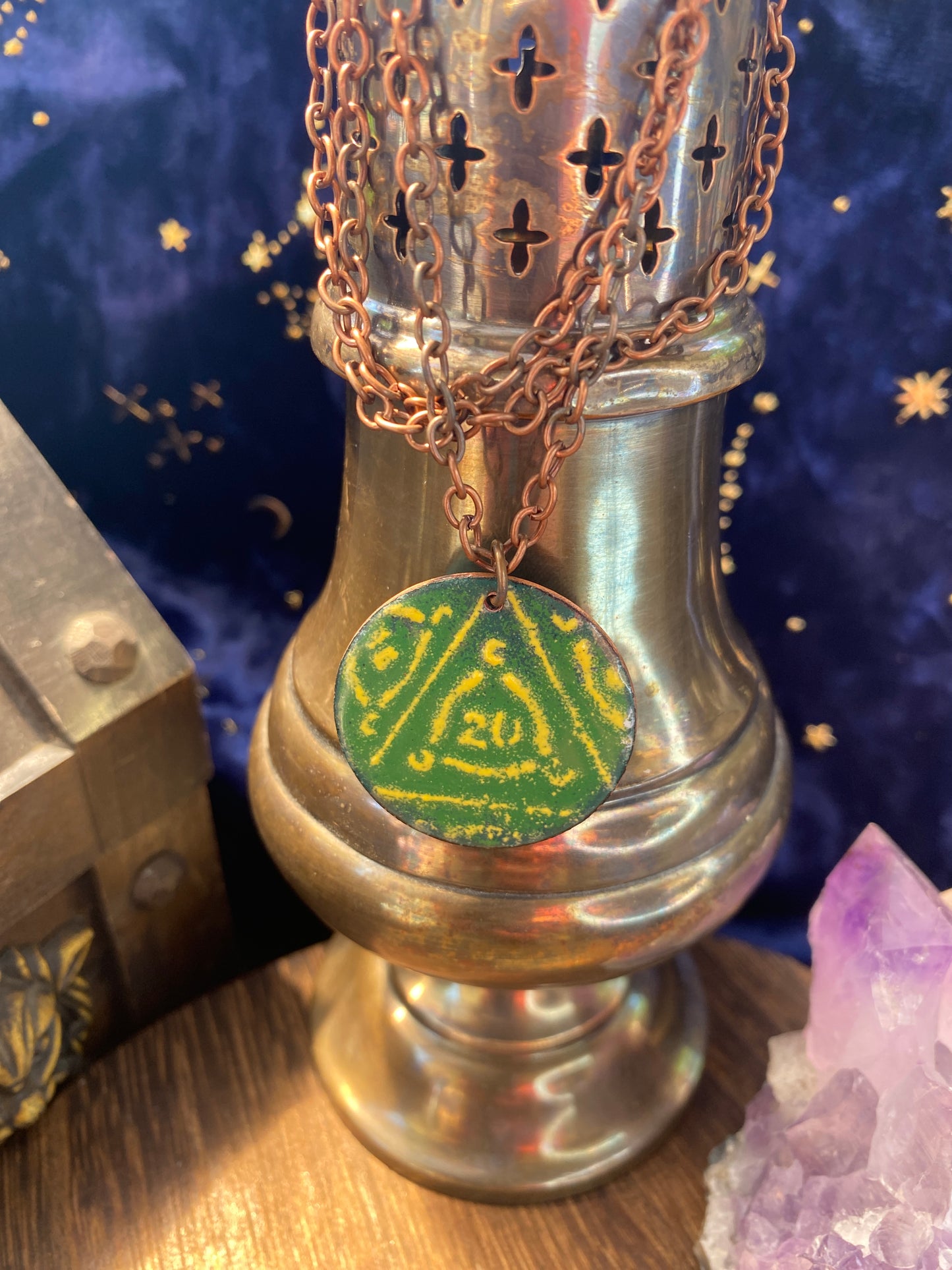 Copper enameled D20 themed Necklace for D&D, Pathfinder, and other TTRPG