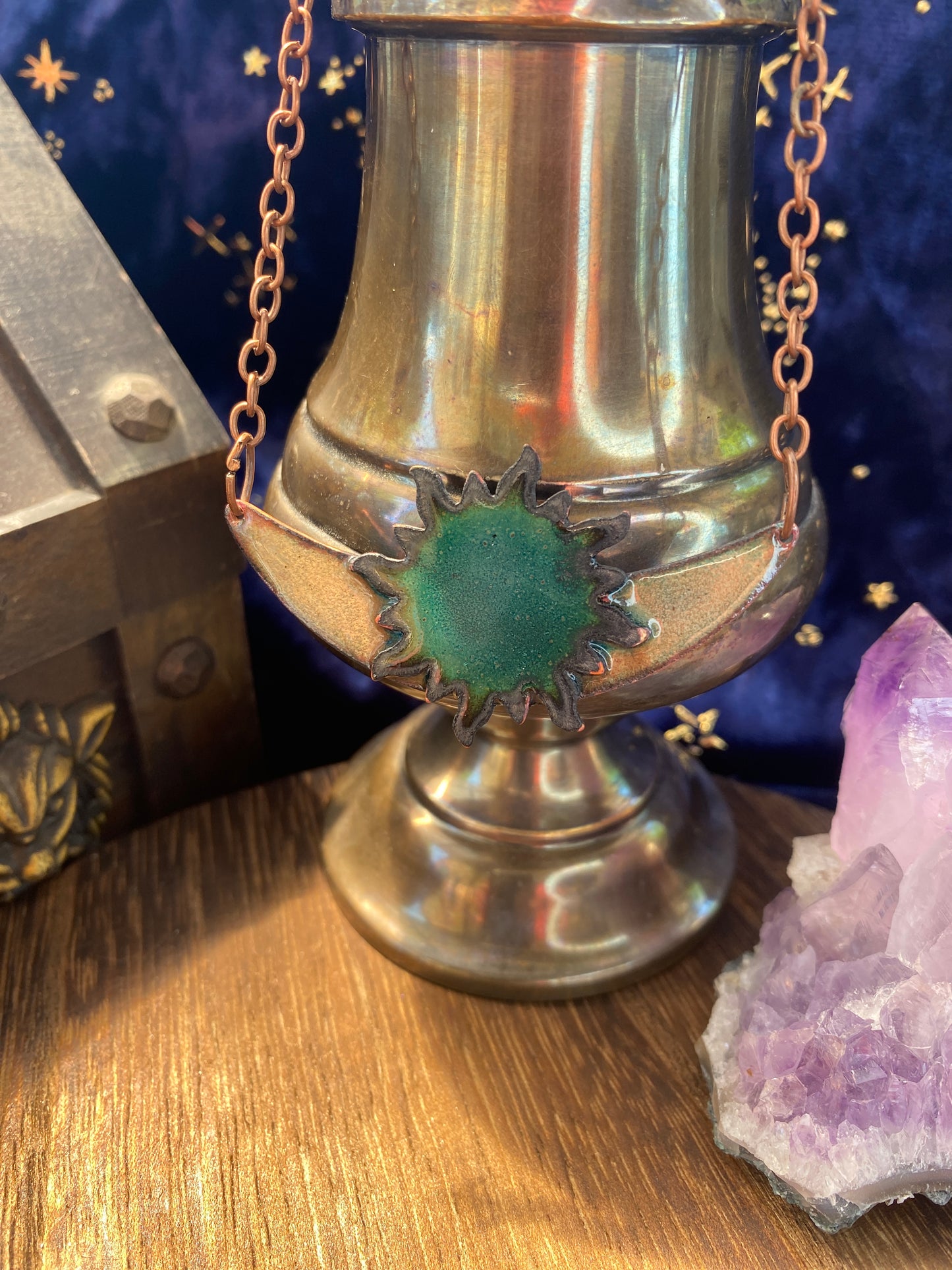 Copper enameled Sun and Moon themed Necklace