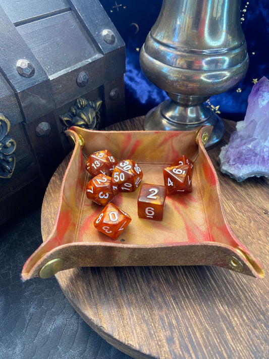 Hand-dyed Red and Tan Leather Dice Tray, Trinket Tray, for D&D, Pathfinder, and other TTRPG