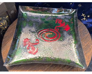 Copper enameled Dueling Dragons themed dice tray, trinket tray, for D&D, Pathfinder, and other TTRPG